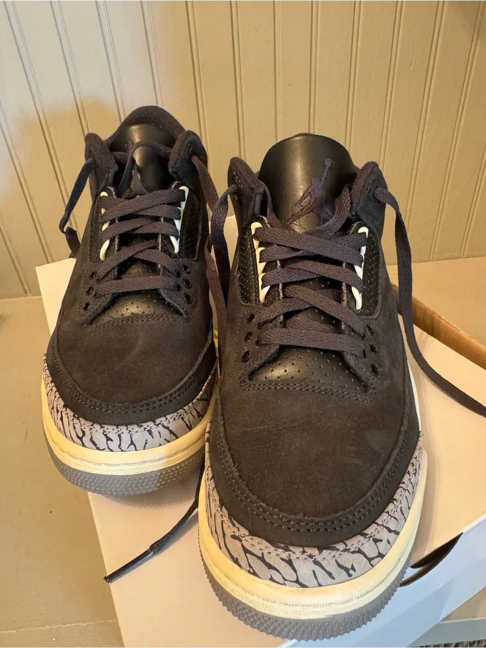 Jordan Black and Cream Retro Cement Low-Top Sneakers